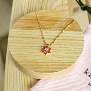 Myosotis Flower Gold Mini Necklace (Pink Multi)